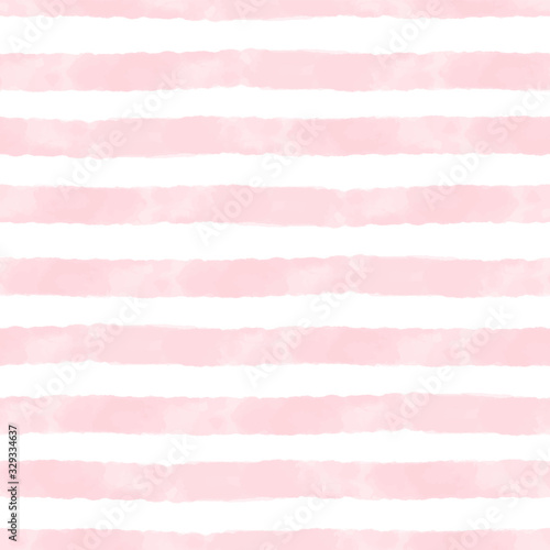 Vector watercolor stripes pink and white seamless. Repeating hand drawn background.