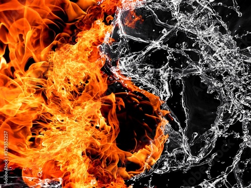火と水が融合した抽象的な背景