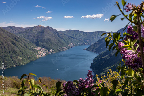 Spring panorama of Lake Como seen from the town of Pigra