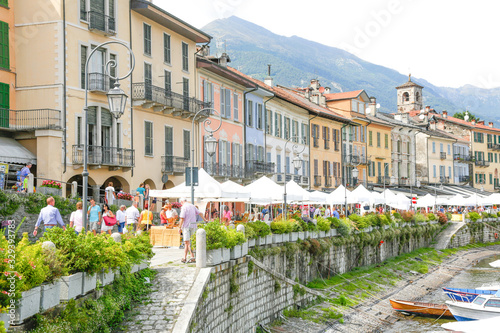 Cannobio city center on the lake, in a sunny day, italy