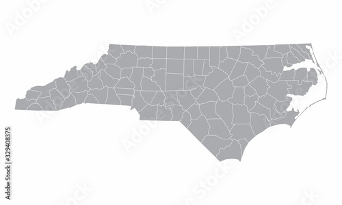 The North Carolina counties map isolated on white background