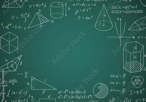 Blackboard Mathematical with Thin Line Shapes Round Design Template. Vector
