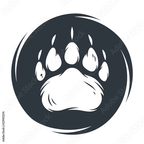 Emblem wild silhouette of grizzly bear footprint