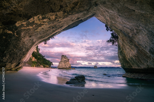 view from the cave at cathedral cove,coromandel,new zealand 9