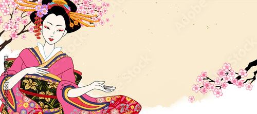 Beautiful geisha in pink kimono