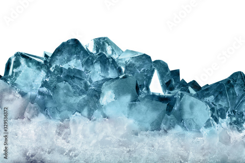 dark cyan topaz crystals isolated on white