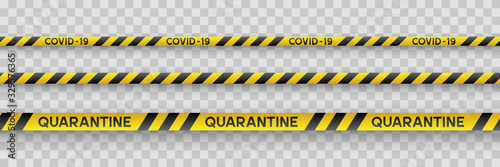 Warning coronavirus quarantine yellow and black stripes. Isolated on transparent background. Quarantine biohazard sign. Vector.