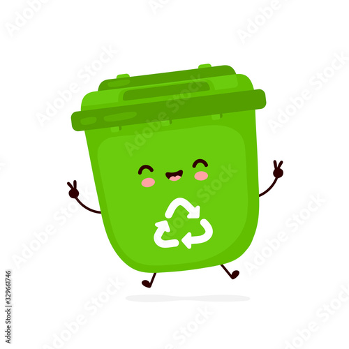 Cute happy smiling trash bin