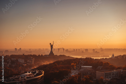 Mother Motherland monument at sunset. In Kiev, Ukraine.