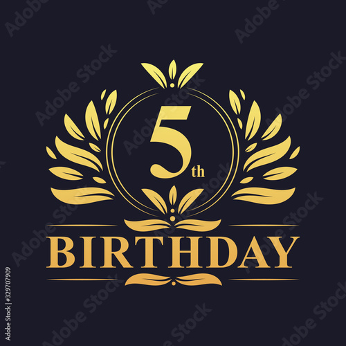 Luxury 5th Birthday Logo, 5 years celebration.