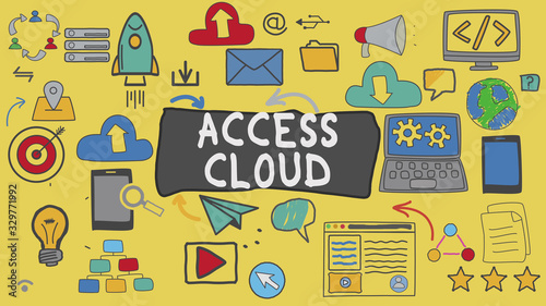Access Cloud, Yellow Illustration Graphic Technology Concept