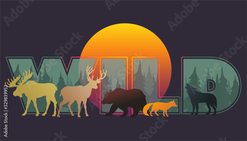 Vector animal silhouettes_composition wild forest and animals