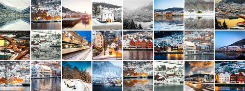 Collage of sights and scenes of Bergen, Norway