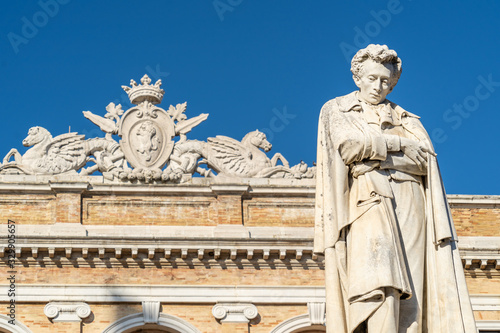 The Giacomo Leopardi Statue in Recanati Town, Italy