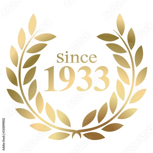 Since year 1933 gold laurel wreath vector isolated on a white background 