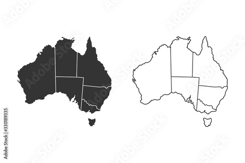 Map of Australia, Black on white background, vector Illustration
