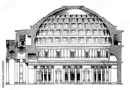 Pantheon, finest monument of this time is the Pantheon, vintage engraving.