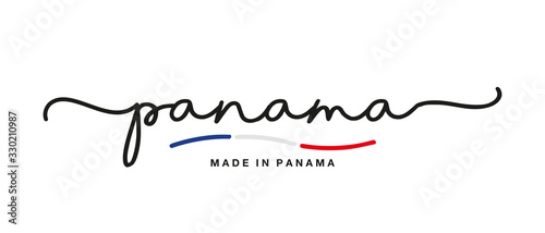 Made in Panama handwritten calligraphic lettering logo sticker flag ribbon banner