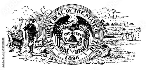 Seal of the state of Utah, 1904, vintage illustration