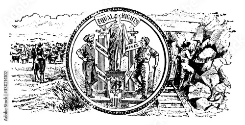 Seal of the territory of Wyoming, 1904, vintage illustration