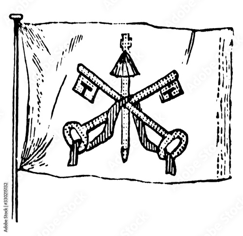 Flag of the Papal States, 1881, vintage illustration