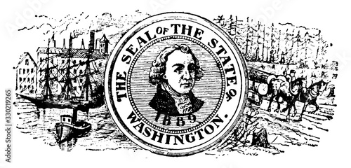 Seal of the state of Washington, 1904, vintage illustration