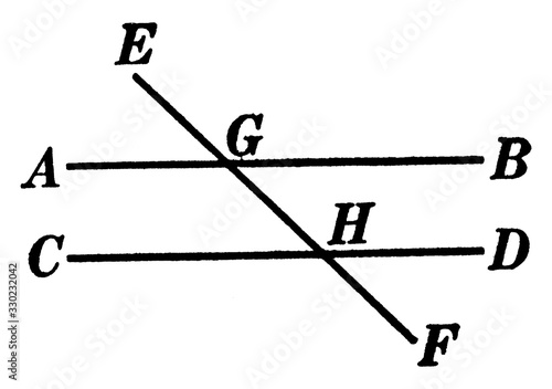 2 Lines Cut By A Transversal, vintage illustration.