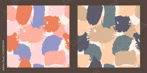 set of two seamless pattern with brush strokes of different colors