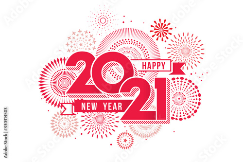 Vector Happy New Year 2021 with fireworks and text design.