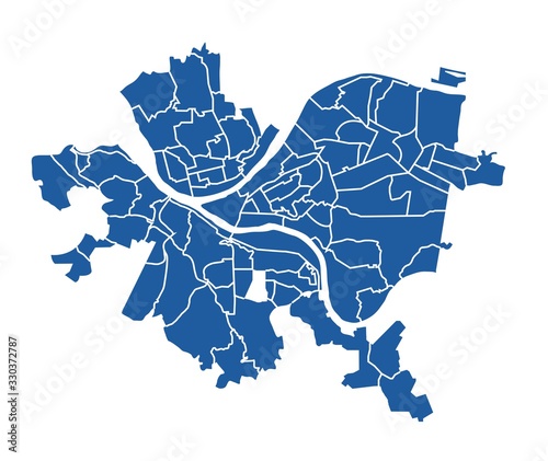 Outline blue map of Pittsburgh