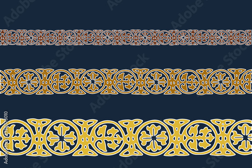 Borders illustration in Byzantine style on blue background
