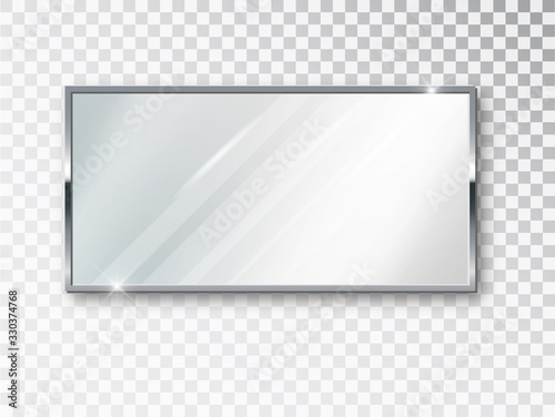 Mirror rectangle isolated. Realistic mirror frame, white mirrors template. Realistic 3D design for interior furniture. Reflecting glass surfaces isolated
