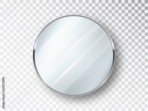Mirror round isolated. Realistic round mirror frame, white mirrors template. Realistic 3D design for interior furniture. Reflecting glass surfaces isolated.
