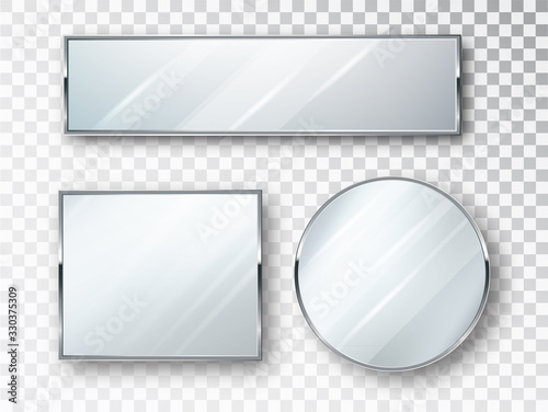 Mirrors set of different shapes isolated. Mirror frames or mirror decor interior vector illustration.