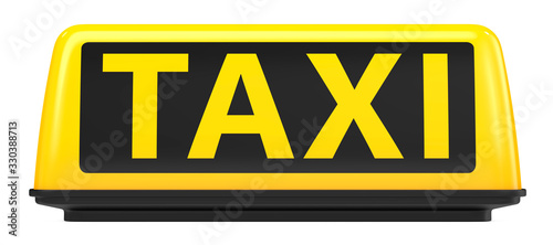 3d rendering Illustration of New York City style taxi sign for cab Isolated on white background. Front view of Yellow Taxi sign on automobile roof.