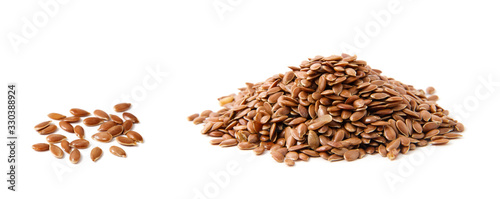 Flax seeds heap isolated on white