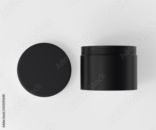 Black cosmetic jar mockup with cap, Dark Box Packaging Realistic mockup template, 3d rendering isolated on light background 