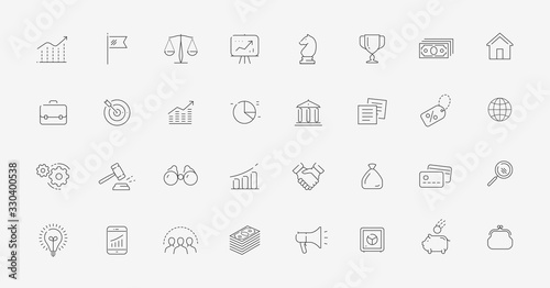 Business icon set in linear style. Finance, commerce vector