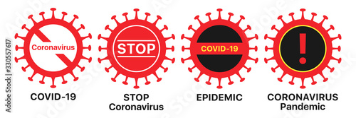 Coronavirus icon set. Global epidemic of COVID-19 infection, warning sign set. Coronavirus pandemic