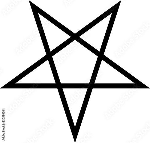 Standard inverted black five-pointed star or pentagram. Flat illustration. Halloween.