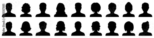 Set man and woman head icon silhouette. Male and female avatar profile sign, face silhouette logo – stock vector