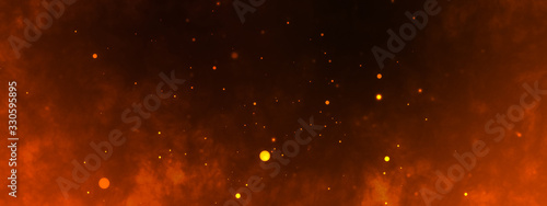 Dark fire space. Epic powerful horizonta flame background