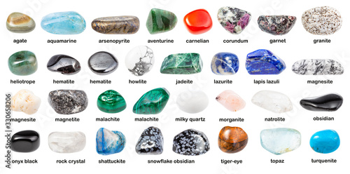 collection of various polished stones with names