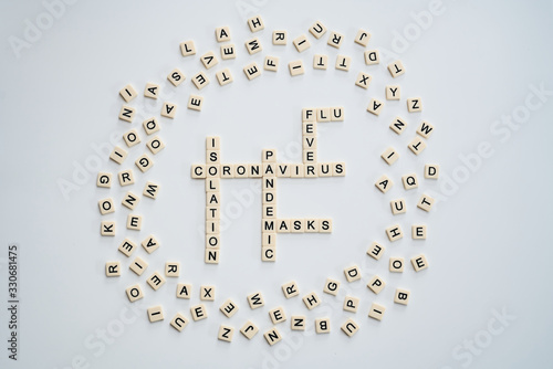 Coronavirus scrabble board game - Covid-19 pandemic isolation flu masks fear