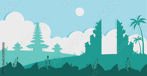 Bali Troppical Island With Palm Tree Vector Illustration, Paradise Landscape