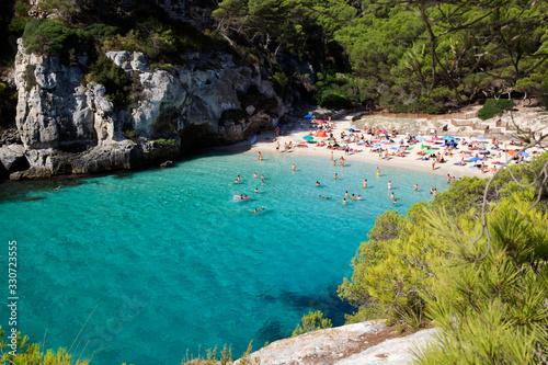 Macarelleta, Menorca / Spain - June 25, 2016: Cala Macarelleta beach and bay, Menorca, Balearic Islands, Spain
