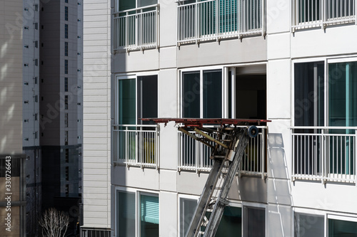 Moving in using a ladder-lift truck in South Korea