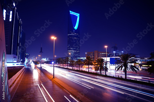 Riyadh, Saudi Arabia’s capital and main financial hub-King Fahad Road at night