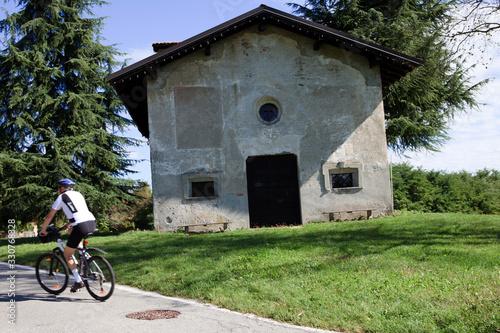 Sesto Calende (VA), Italy - September 15, 2016: Tourist near San Vincenzo Oratory, Sesto Calende, Varese, Lombardy, Italy.