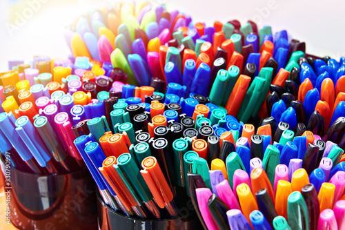 Colored pens in shop